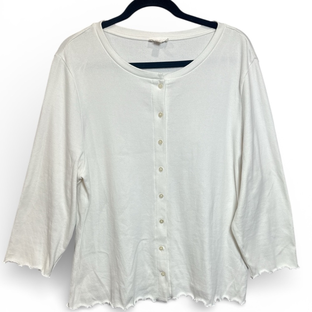 💜 Riley & Rae White Ribbed Cardigan Top XL Button Front Cropped - Picture 1 of 10